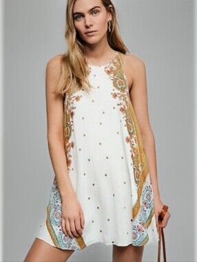 Free People White Darjeeling Printed Swing Slip Dress